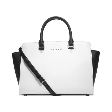 michael kors large selma top zip black/optic white|Michael Kors Selma Large Top Zip Satchel Patent .